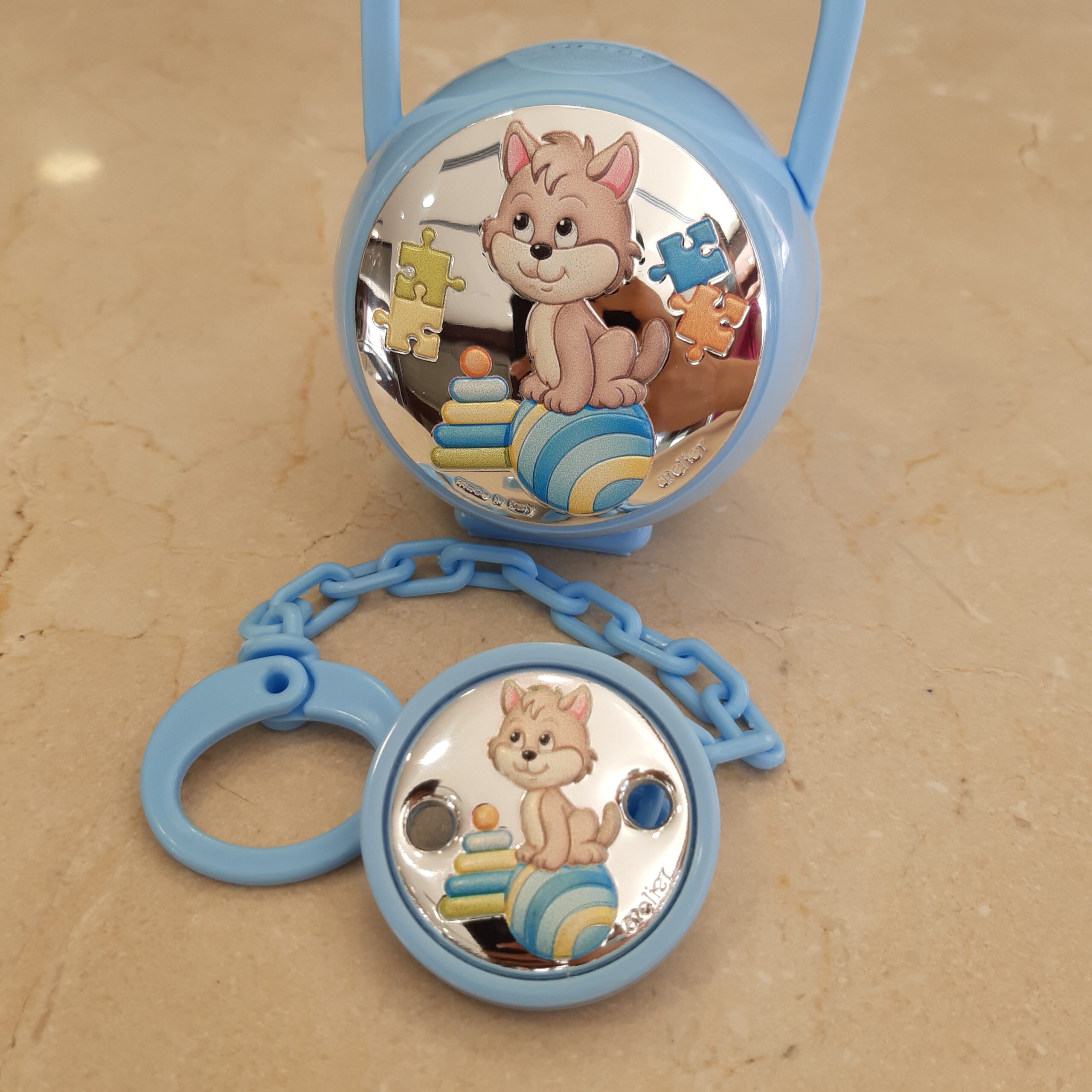 Baby Boy Silver Blue Pacifier Clip with Case Baby Boy Cat Decor4_2