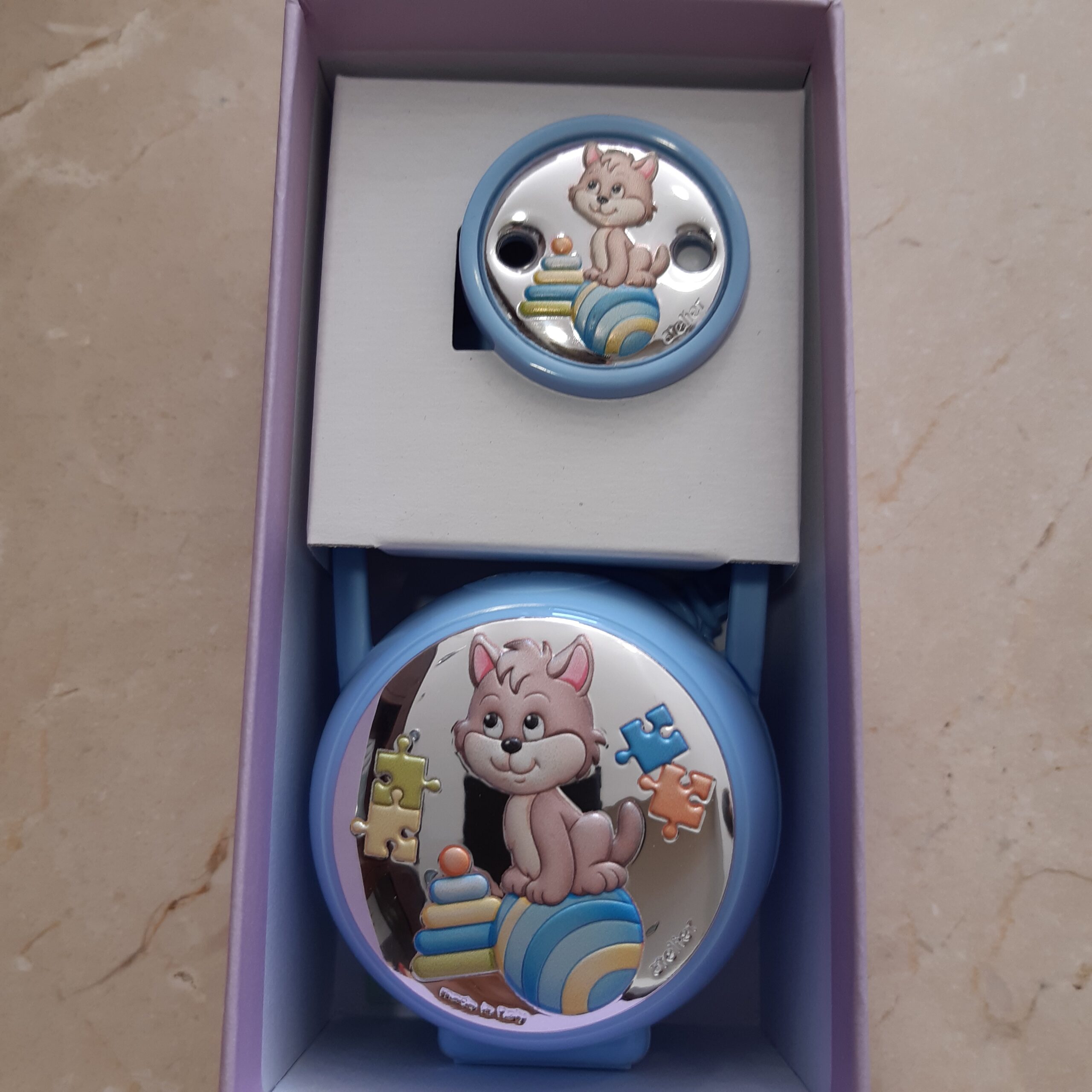 Baby Boy Silver Blue Pacifier Clip with Case Baby Boy Cat Decor4_5